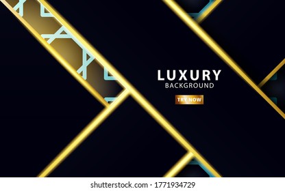 banner de fondo de vectores abstracto de lujo, con rayas doradas y de línea dorada, capa superpuesta en efecto de papel sobre el patrón de geometría texturizado,ilustración vectorial.