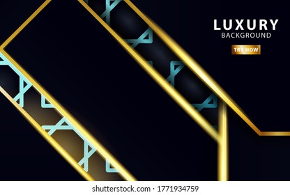banner de fondo de vectores abstracto de lujo, con rayas doradas y de línea dorada, capa superpuesta en efecto de papel sobre el patrón de geometría texturizado,ilustración vectorial.