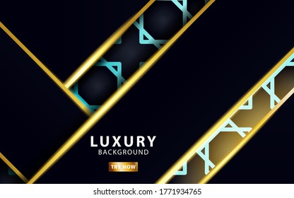 banner de fondo de vectores abstracto de lujo, con rayas doradas y de línea dorada, capa superpuesta en efecto de papel sobre el patrón de geometría texturizado,ilustración vectorial.