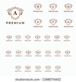 Luxury Premium A-Z Initial Logo frame symbol, Luxury and graceful floral monogram design dark background