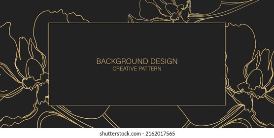 Luxury premium background  design with gold flower pattern. Gold horizontal vector template for banner, premium invitation, luxury voucher, prestigious gift certificate.