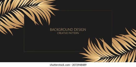 Luxury premium background  design with tropical pattern of palm leaf. Black horizontal vector template for summer banner, premium invitation, luxury voucher, prestigious gift certificate.