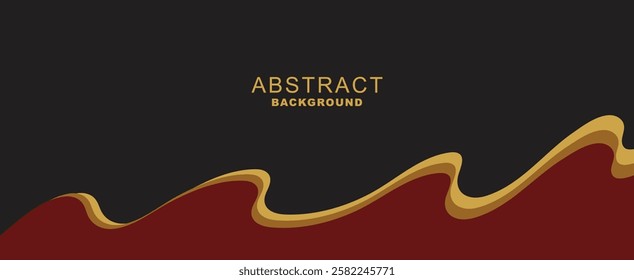 luxury premium black background with maroon red and gold lines. matt black background with some gold line mix with maroon color abstract shapes design. Maroon abstract wave shape with gold wave line