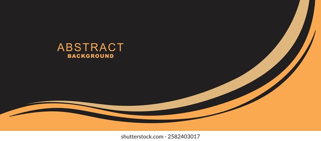 luxury premium black background with orange and gold lines. matt black background with some gold line mix with cream color abstract shapes design. orange abstract wave shape with gold wave line