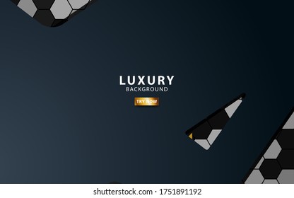 Luxury premium black and gold overlap layers background banner design. Realistic golden light effect on textured hexagon background.