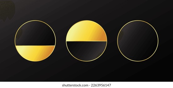 Luxury premium blank eclipse round shape. Gold black gradient label badge design.