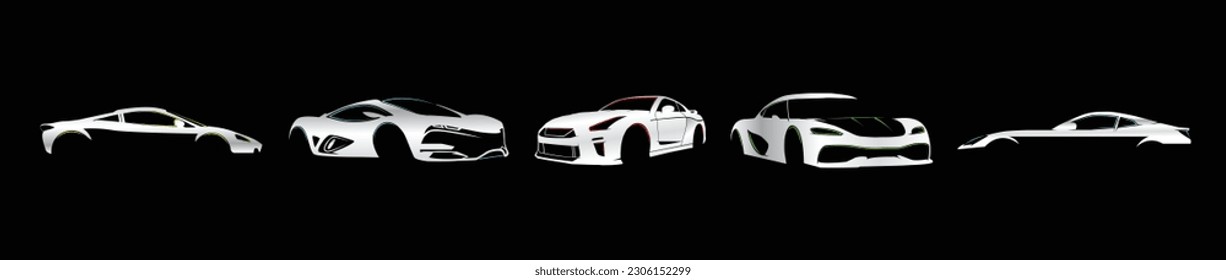 luxury and premium car outline set for detail, wash, garage and rental services transportation logo vector