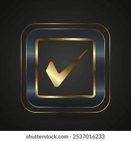 Um conceito de opção de lista de verificação de botão de verificação de luxo e Premium, e um retângulo dourado fechado em um quadro quadrado arredondado.