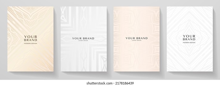 Luxury premium cover design set. Abstract background with gold, silver, white line pattern. Royal vector template for vertical menu, brochure, flyer layout, lux invite card