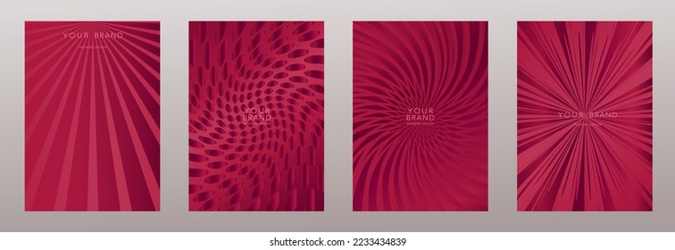 Luxury premium cover design set. Abstract background with viva magenta color line pattern. Royal vector template for premium menu, formal invitation, flyer layout, invite, card, catalog