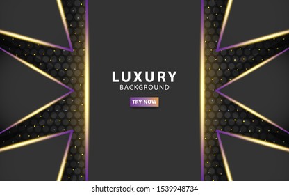 luxury premium dark abstract overlay layers background. Realistic light effect on textured black circle background.with purple gold line.digital template,vector illustration.