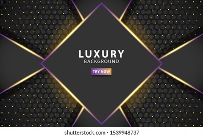 luxury premium dark abstract overlay layers background. Realistic light effect on textured black circle background.with purple gold line.digital template,vector illustration.