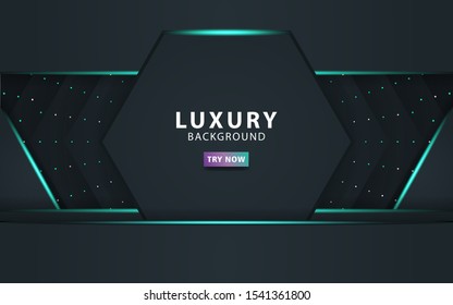 luxury premium dark abstract overlay layers background. Realistic light effect on textured black pentagon and dots background.with blue line.digital template,vector illustration.