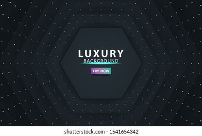 luxury premium dark abstract overlay layers background. Realistic light effect on textured black pentagon and dots background.with blue line.digital template,vector illustration.