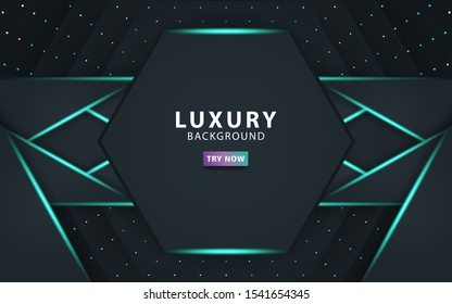 luxury premium dark abstract overlay layers background. Realistic light effect on textured black pentagon and dots background.with blue line.digital template,vector illustration.