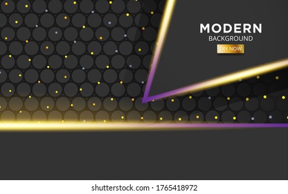 luxury premium dark abstract overlay layers background. Realistic light effect on textured black circle background.with purple gold line.digital template,vector illustration.