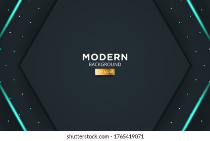luxury premium dark abstract overlay layers background banner. Realistic light effect on textured black pentagon and dots background.with blue line.digital template,vector illustration.