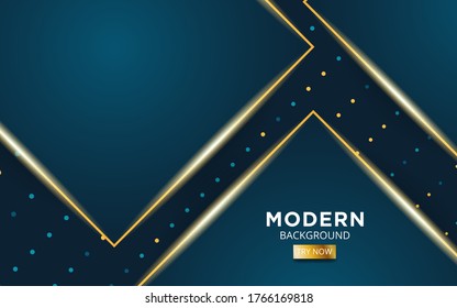 luxury premium dark blue abstract overlay layers background banner. Realistic light effect on textured blue dots background.with gold line.digital template,vector illustration.