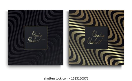 Luxury Premium design. Vector set packaging templates with different texture for luxury products. Collection of design elements with golden foil. 	
Black paper cut background. VIP design
