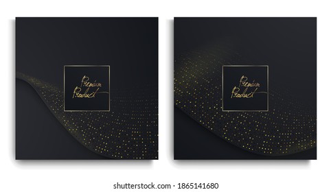 Luxury Premium design. Vector set packaging templates with different texture for covers, luxury products. Collection of design elements with golden foil. Black paper cut background. VIP design
