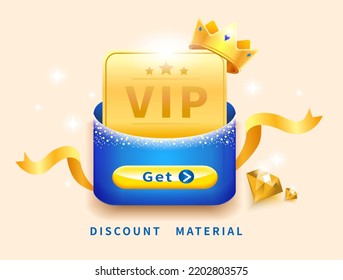 Luxury premium e-commerce sale banner, golden VIP card design template with crown and ribbon