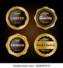 Luxury premium golden badge labels collection, vector illustration