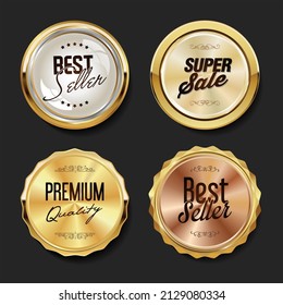 Top no. 1 best seller premium quality. Simple Flat Gold luxury elegant,  template for icon, logo, label, sticker, emblem, symbol, sign, seal, frame,  stamp, certificate, Vector Illustration. Stock Vector