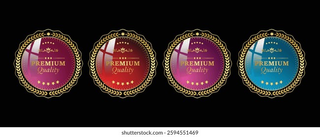 
Luxury premium golden badges and labels vector. Premium quality stamp, gold labels and best offer badge