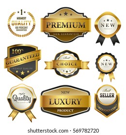 Luxury premium golden labels collection, vector illustration.