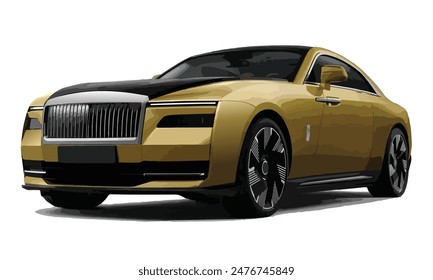 Luxury premium high class realistic sedan coupe sport colour coupe elegant new 3d car urban electric power style model new work modern art design vector auto isolated fast land rich gold
