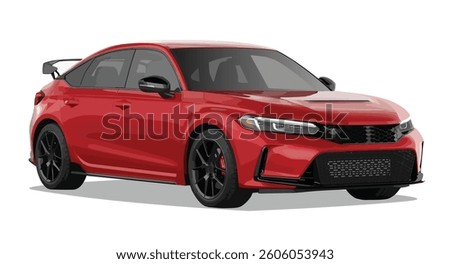 Luxury premium high class realistic sedan coupe sport red r elegant new 3d car urban electric power style model lifestyle business work modern art design vector template isolated
