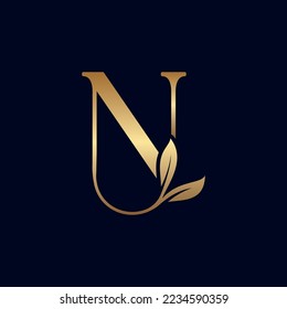 luxury premium leaf logo letter N