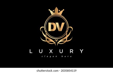 letras premium de lujo logo real creativo DV con corona	