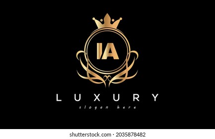luxury premium letters IA creative royal logo with crown