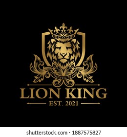 luxury premium lion logo vector with golden ornament
