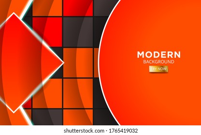 luxury premium orange abstract overlay layers background banner. Realistic light effect on textured orange and black square background.with white line.digital template,vector illustration.