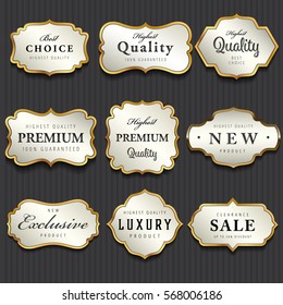 Luxury premium pearl white and golden labels collection,vector illustration