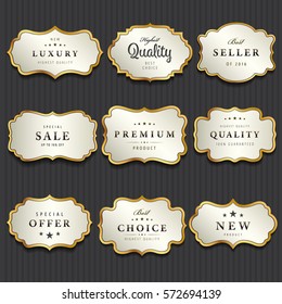 Luxury premium pearl white and golden labels collection,vector illustration