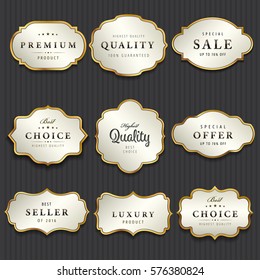 Luxury premium pearl white and golden labels collection,vector illustration