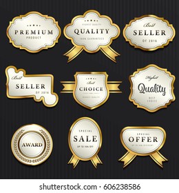 Luxury premium pearl white and golden labels collection,vector illustration