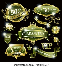 luxury premium quality labels collection in green and gold
