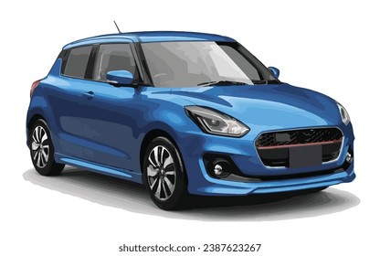 Luxury premium realistic city mini coupe sport colour blue elegant new 3d car urban electric q family power style model lifestyle business work modern art design vector template isolated background
