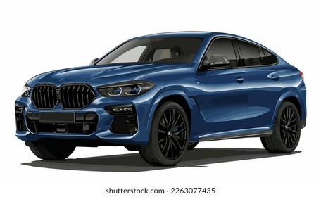 Luxury premium realistic sedan coupe sport colour blue white elegant new 3d car urban electric x5 m3 x6 power style model lifestyle business work modern art design vector template isolated background