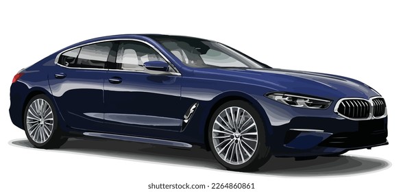 Luxury premium realistic sedan coupe sport colour blue elegant new 3d car urban electric 3 m series power style model lifestyle business work modern art design vector template isolated background