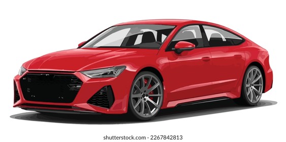 Luxury premium realistic sedan coupe sport colour red elegant new 3d car urban electric rs7  r8 class power style model lifestyle business work modern art design vector template isolated background
