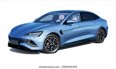 Luxury premium realistic sedan coupe sport colour auto elegant new 3d car urban electric ev power style model lifestyle business work modern art design vector isolated background
