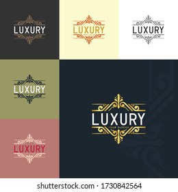 logotipo de vectores premium de lujo con adorno dorado