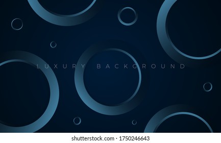 Luxury Premium wallpaper illustration. Modern dark blue background with stylish aquamarine geometric circles and rings. Rich black abstract background for header, website template, landing page