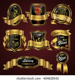 luxury premium wine labels set collection with golden ribbons