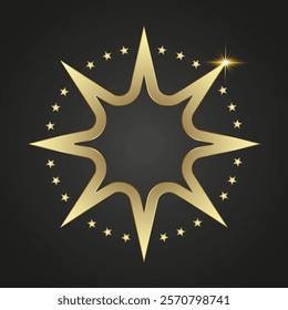 A luxury premuim 8 coeners star with gold line stoke on darkgradient background, used in option level, top high class, special element, high, top, banner vector illustration design.